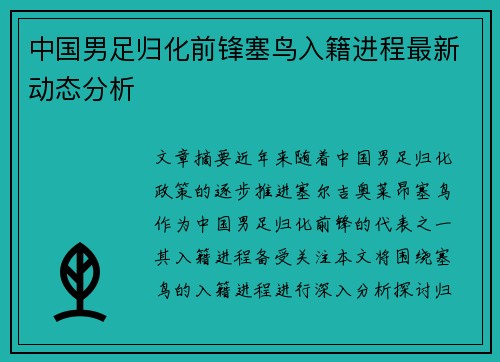 中国男足归化前锋塞鸟入籍进程最新动态分析 中国男足归化前锋塞鸟入籍进程最新动态分析
